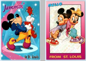 2 Postcards ST. LOUIS, MO ~ Jammin Guitar MICKEY MOUSE & MINNIE  4x6 Disney