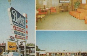  Delta Lodge Restaurant Dumas AR Multi View Interior Neon Lions postcard H182