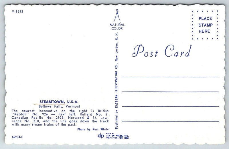 Vintage Railroad Train Locomotive Postcard - Steamtown USA - Bellows Falls VT