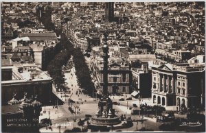 Spain Barcelona Monumento a Colon y Ramblas Vintage RPPC C102