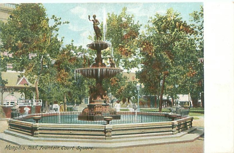 Memphis TN Hebe Fountain, Wrought Iron Fence, Court Square Litho Postcard Unused