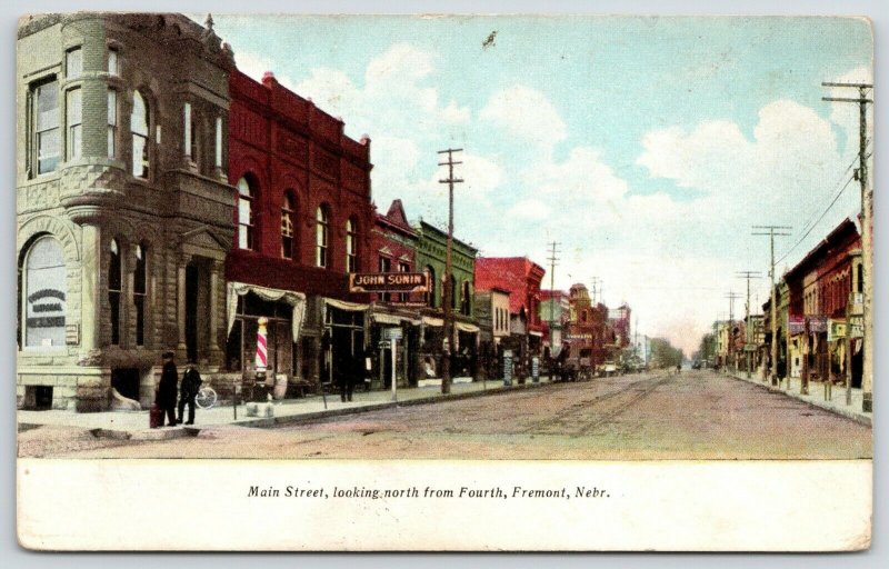 Fremont Nebraska~Main Street~Bank Basement Barber~Shop Pole~John Sonin~1908 PC 