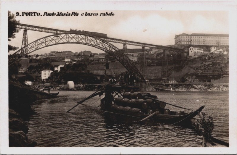 Portugal Porto Ponte Maria Pia e Barco Rabelo Vintage RPPC C100