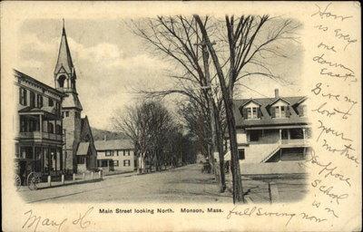 MONSON MA Main Street Scene Looking North c1905 Postcard