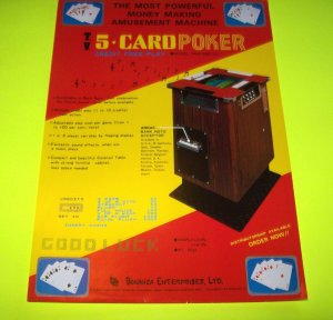 5  Card Poker Video Arcade Game Flyer Bonanza Vintage Original