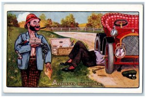 Ryan Artist Signed Postcard Hobo Stealing Food Accidents Will Happen c1910's