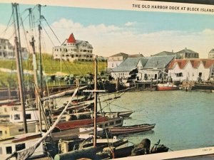 Postcard 1937 View of the Old Harbor at Block Island, RI. aa1