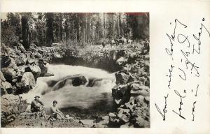 c1914 Real Photo Postcard Family at Natural Bridges, Upper Rogue River OR Posted