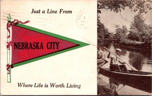 Pennant, Just A Line From Nebraska City c1914 Vintage Postcard Q69