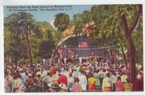 P1162 linen used postcard music people open air band concert st pete florida