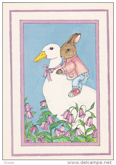 AS: Riding Duckback by Susan Whited LaBelle, Rabbit on a goose, Flowers, 1984
