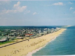 Rehoboth Beach Delaware Postcard Ariel View Looks North Building Beach Sand Surf