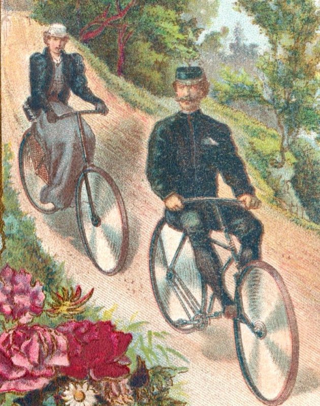 1880s Woman & Man Riding Bicycles Fab! P205