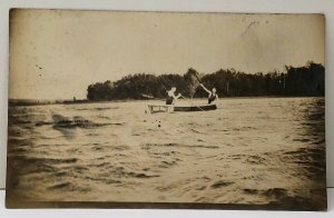Elkhart Indiana SHICK BRO Rowing Across The Lake RPPC Postcard A14