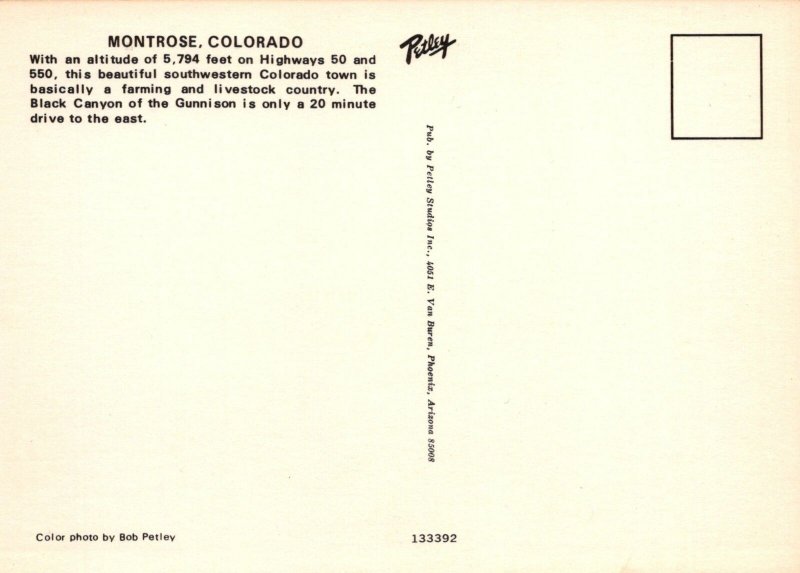 VINTAGE CONTINENTAL SIZE POSTCARD AERIAL VIEW OF 1970s MONTROSE COLORADO