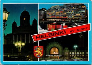 Helsinki by Night Suomi Finland Palace Postcard C8