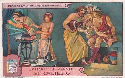 Liebig Vintage Trade Card S1205 Diogenes No 1 Le petit Diogene faux-monnayeur