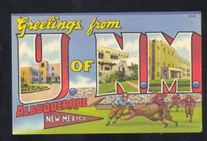 GREETINGS FROM UNIVERSITY OF NEW MEXICO AZTECS LARGE LETTER LINEN POSTCARD