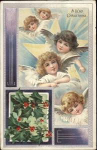 Christmas - Angels w/ Wings Under Faces c1910 Postcard