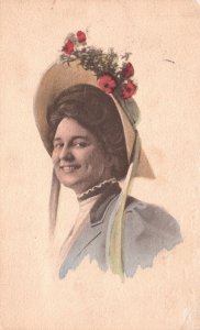 Vintage Postcard 1915 Beautiful Woman Side Face Fashion Hat Pretty Smile