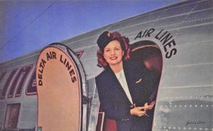 Delta Air Lines Welcome aboard Flight Attendant Stewardess Linen Postcard