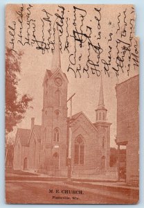 Platteville Wisconsin WI Postcard ME Church Building Exterior View 1906 Antique