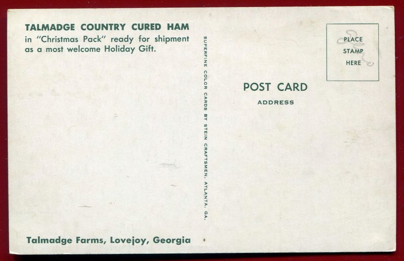Lovejoy Georgia Talmadge Country Cured Ham chrome advertising postcard 