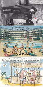 Lunn Poly 3x Prison Holiday Comic Advertising Postcard s