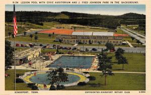 KINGSPORT, Tennessee  LEGION POOL-Civic Auditorium-JOHNSON PARK c1940's Postcard