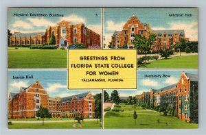 Tallahassee FL-Florida, Florida State College, Dormitory, Hall Linen Postcard
