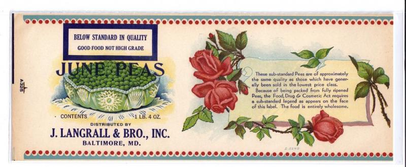 J Langrall & Bro June Peas Baltimore MD Vintage Can Label