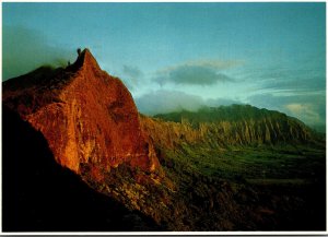 Hawaii Oahu Sheer Cliffs In Early Morning Sunrise On Windward Side Of Pali Ka...