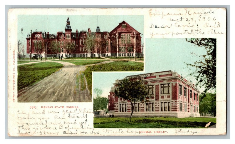 Kansas State Normal & Library Emporia Kansas Postcard