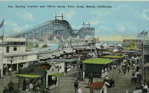 C.1920 The Racing Coaster & Silver Spray Pier, Long Beach, CA Postcard P103