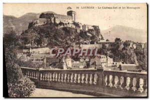 Old Postcard Lourdes Le Chateau Fort and Mountains