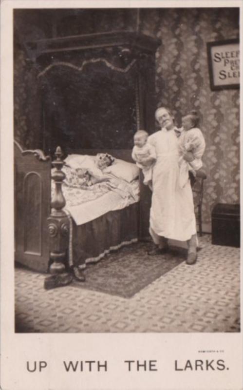 Bamforth Humour Man Holding Babies Up With The Larks 1908 Real Photo