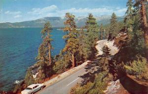 NV, Nevada  LAKE TAHOE SCENIC VIEW  50's Car on Route 28   1964 Chrome Postcard