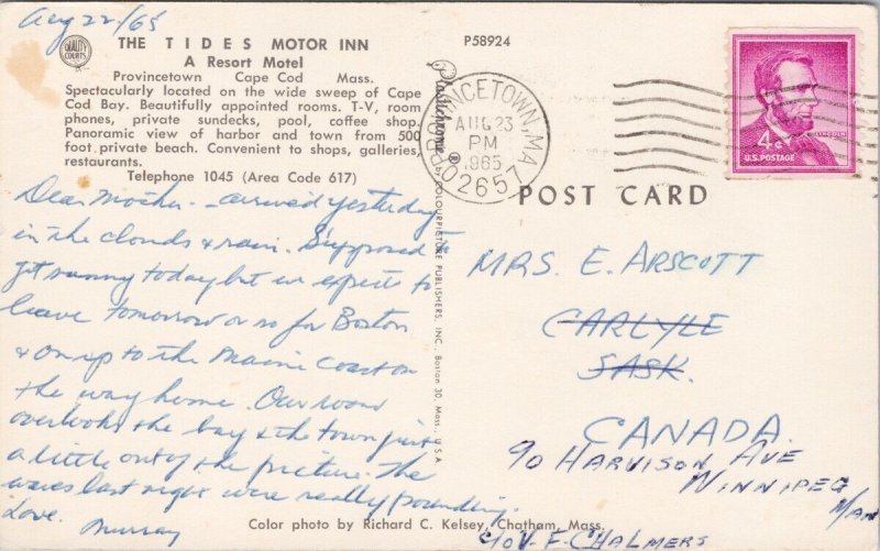 The Tides Motor Inn Provincetown Cape Cod MA Birdseye Postcard E77