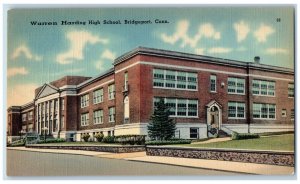 Bridgeport Connecticut Postcard Warren Harding High School c1940 Vintage Antique