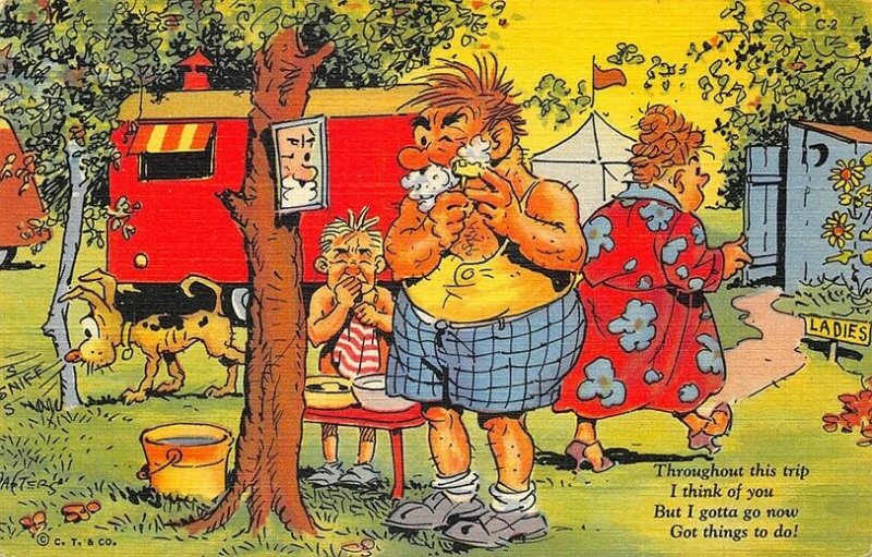 Ray Walters Comic Outhouse Humour Camper Shaving Curt Teich