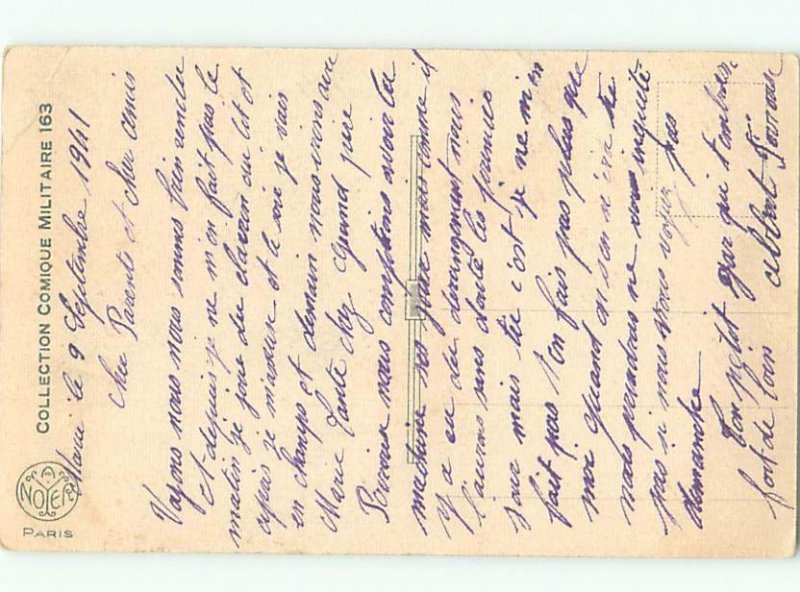 foreign 1941 FRENCH MILITARY COMIC POSTCARD DURING WWII ERA AC3019