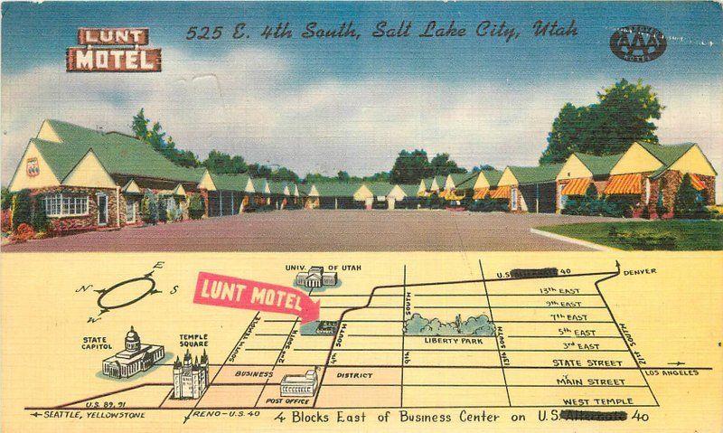 Colorpicture 1940s Lunt Motel Salt Lake City Utah Roadside linen postcard 2332