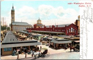 Souvenir Postcard New York Buffalo Washington Market Church Buggies 1907 V191