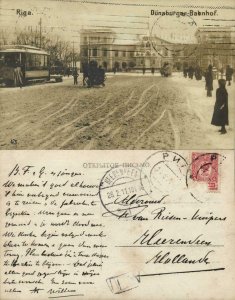 latvia russia, RIGA, Dünaburger Bahnhof, Railway Station (1911) RPPC Postcard