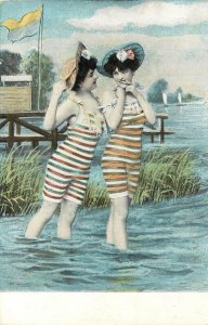 Postcard 483. Women in Old Fashioned Bathing Suits Flag Of Upper Silesia