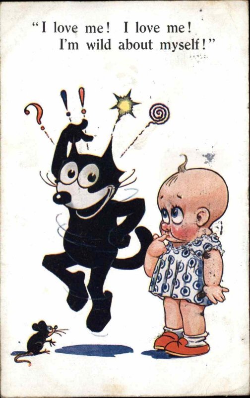 Felix The Cat Comic Bald Baby I LOVE ME! #446 c1920s Postcard
