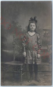 c1910s British Charming Young Girl RPPC Adorable Cute Pompadour Bow Photo A143