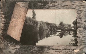 Middlebury Vermont VT Railroad Train Bridge Birch Bark Border c1910 Postcard