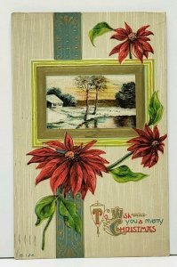 Christmas Greetings Country Scene Poinsettias 1912 Trenton NJ Postcard I13