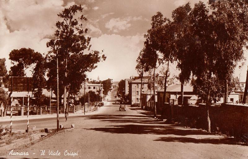 Ethiopia Asmara Il Viale Crispi Avenue classic auto real photo postcard